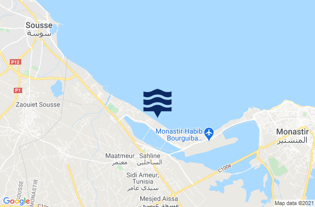 Mapa da tábua de marés em Ouerdanine, Tunisia