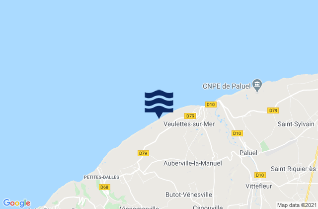 Mapa da tábua de marés em Ourville-en-Caux, France