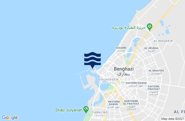 Mapa da tábua de marés em Outer Harbour, Libya