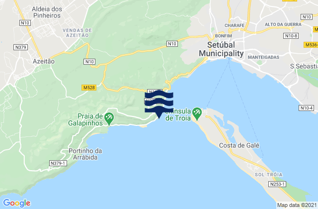 Mapa da tábua de marés em Outão Beach, Portugal