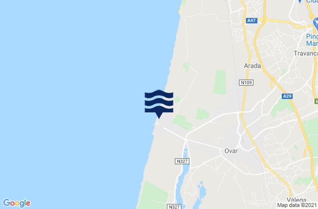 Mapa da tábua de marés em Ovar, Portugal