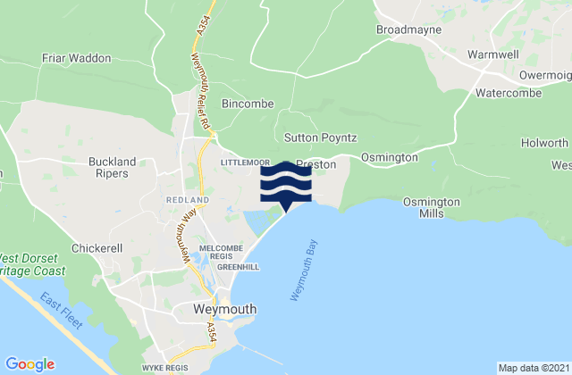 Mapa da tábua de marés em Overcombe, United Kingdom