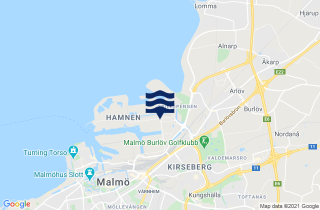 Mapa da tábua de marés em Oxie, Sweden