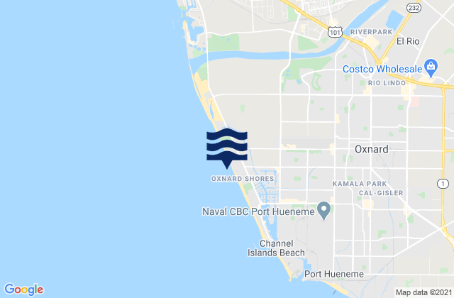 Mapa da tábua de marés em Oxnard Shores, United States