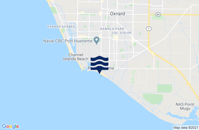 Mapa da tábua de marés em Oxnard, United States