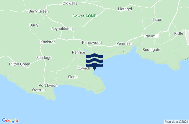 Mapa da tábua de marés em Oxwich Bay Beach, United Kingdom