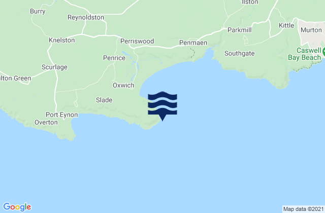 Mapa da tábua de marés em Oxwich Point, United Kingdom