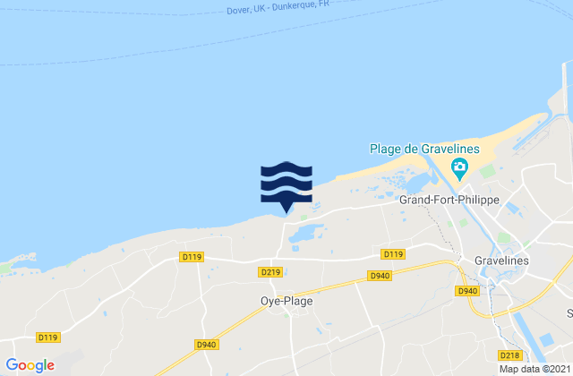 Mapa da tábua de marés em Oye-Plage, France