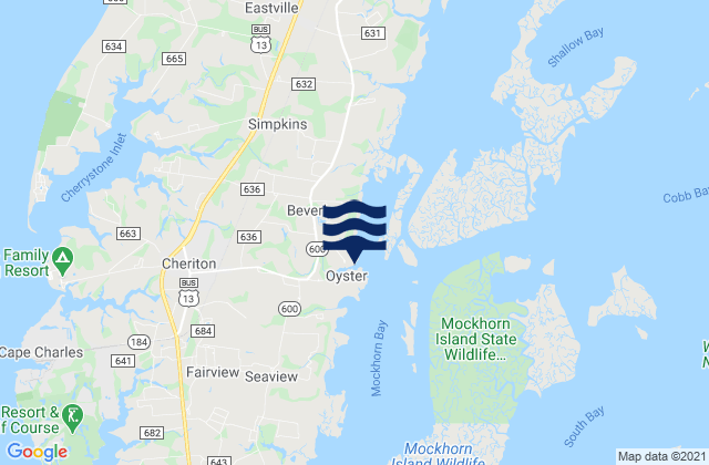 Mapa da tábua de marés em Oyster Harbor, United States
