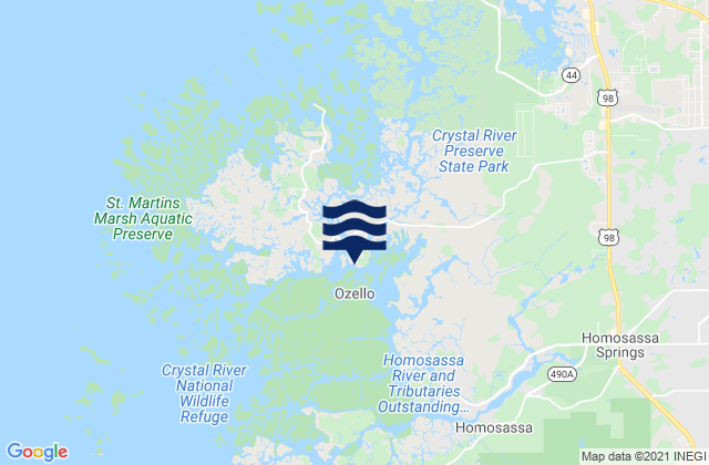 Mapa da tábua de marés em Ozello (St. Martins River), United States