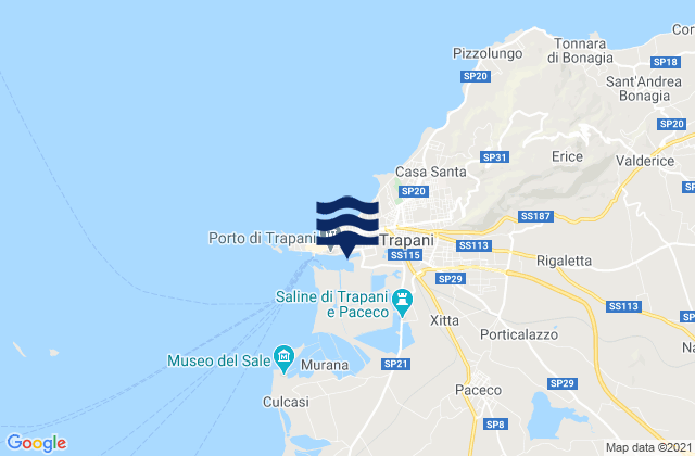Mapa da tábua de marés em Paceco, Italy