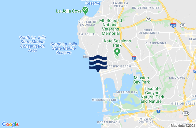 Mapa da tábua de marés em Pacific Beach Pier, United States
