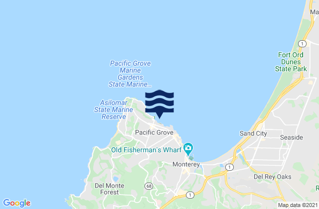 Mapa da tábua de marés em Pacific Grove, United States