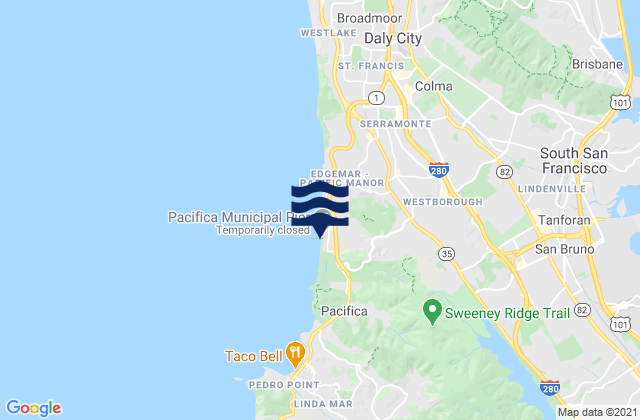 Mapa da tábua de marés em Pacifica State Beach, United States