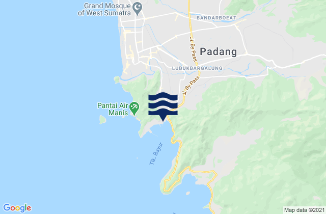 Mapa da tábua de marés em Padang Padang, Indonesia