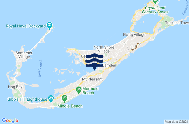 Mapa da tábua de marés em Paget Parish, Bermuda