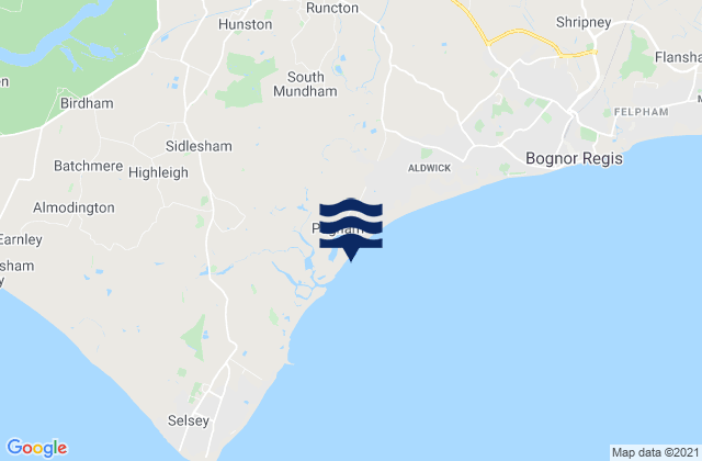 Mapa da tábua de marés em Pagham Beach, United Kingdom