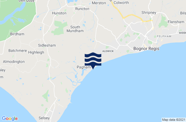 Mapa da tábua de marés em Pagham Beach, United Kingdom