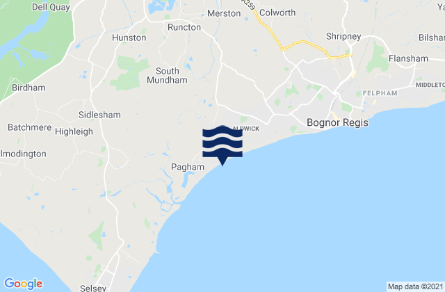 Mapa da tábua de marés em Pagham, United Kingdom