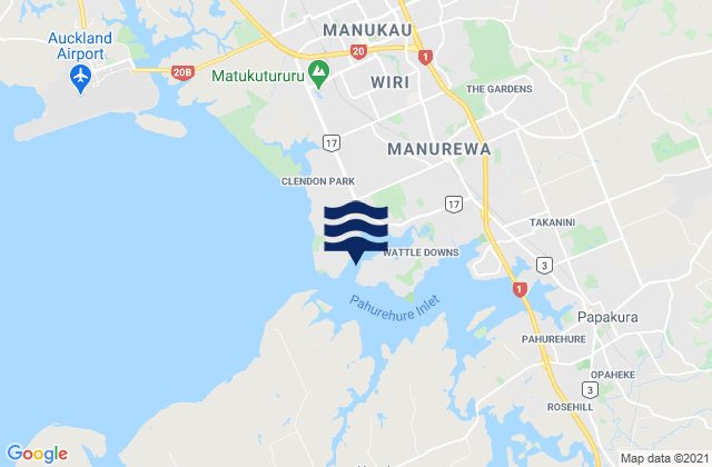 Mapa da tábua de marés em Pahurehure Inlet, New Zealand