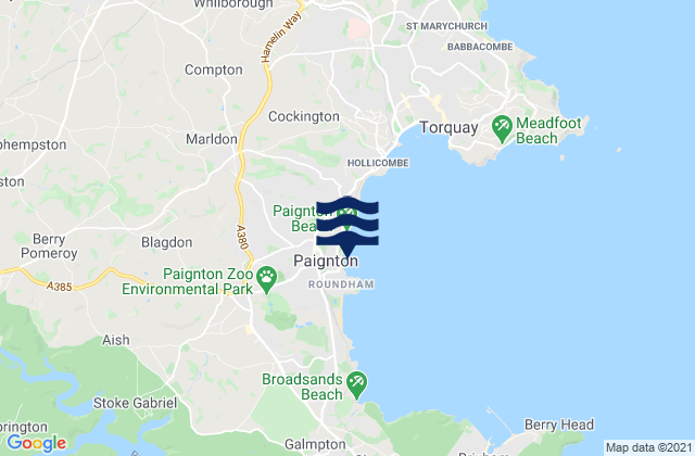 Mapa da tábua de marés em Paignton, United Kingdom