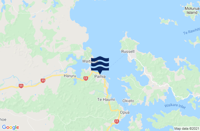 Mapa da tábua de marés em Paihia, New Zealand