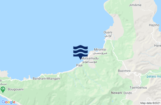 Mapa da tábua de marés em Pajé, Comoros