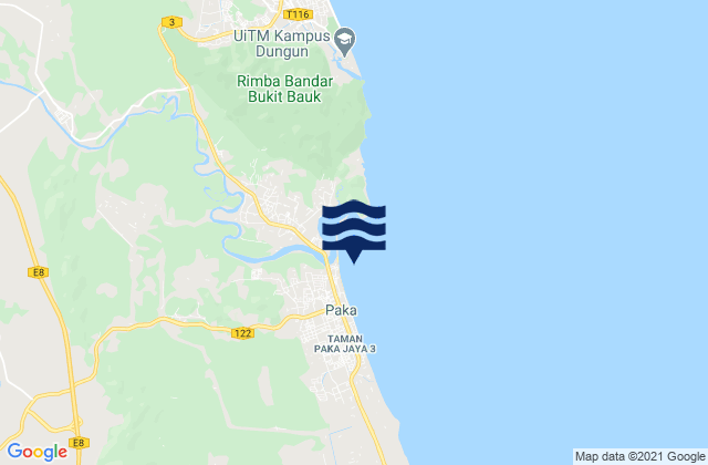 Mapa da tábua de marés em Paka, Malaysia
