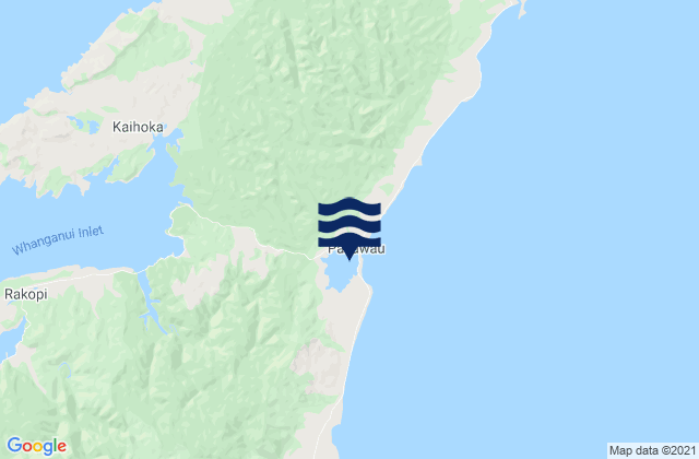 Mapa da tábua de marés em Pakawau Inlet, New Zealand