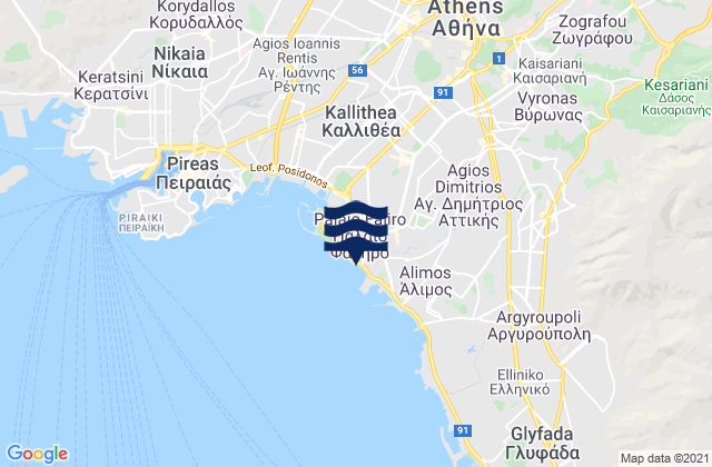 Mapa da tábua de marés em Palaió Fáliro, Greece