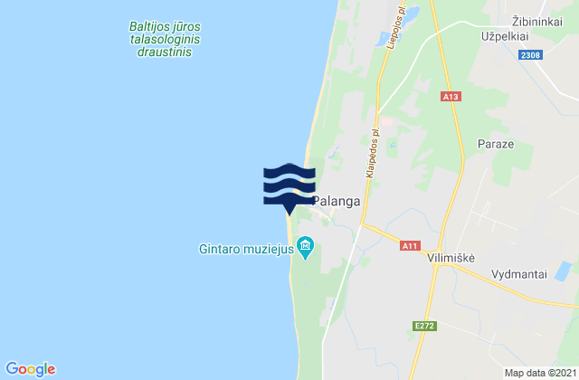 Mapa da tábua de marés em Palanga, Lithuania
