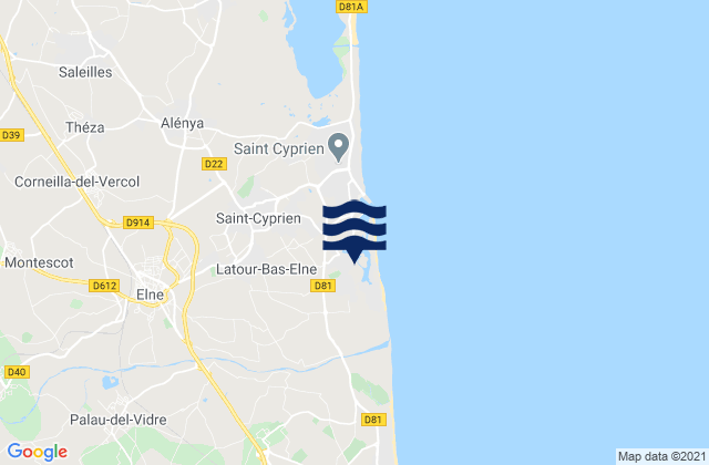 Mapa da tábua de marés em Palau-del-Vidre, France