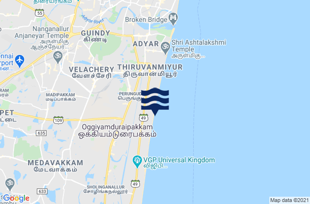 Mapa da tábua de marés em Palavakkam, India