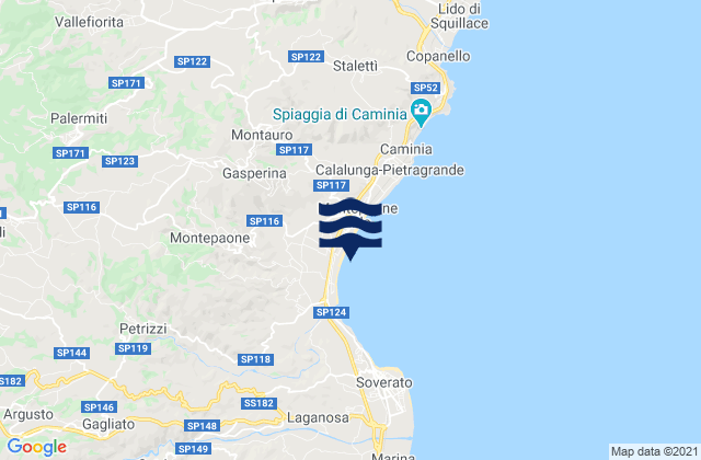 Mapa da tábua de marés em Palermiti, Italy