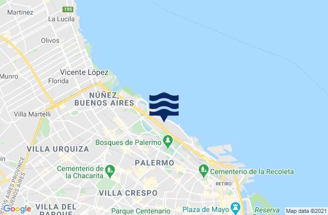 Mapa da tábua de marés em Palermo, Argentina