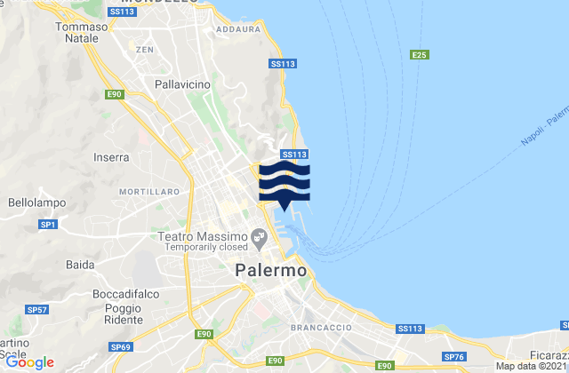 Mapa da tábua de marés em Palermo Sicily, Italy
