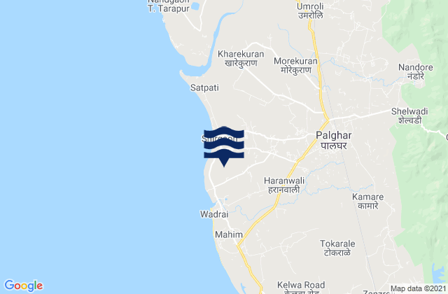 Mapa da tábua de marés em Palghar, India