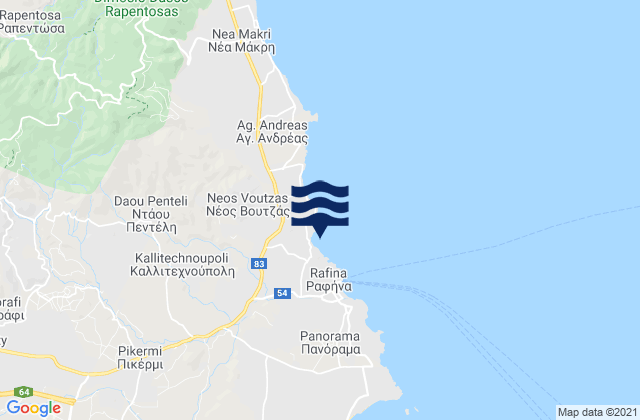 Mapa da tábua de marés em Pallíni, Greece
