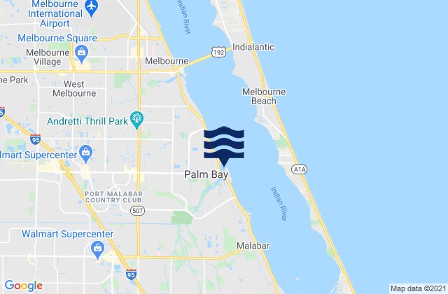 Mapa da tábua de marés em Palm Bay, United States