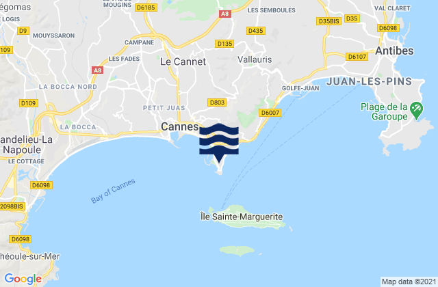 Mapa da tábua de marés em Palm Beach, France