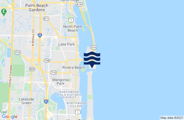 Mapa da tábua de marés em Palm Beach Shores, United States