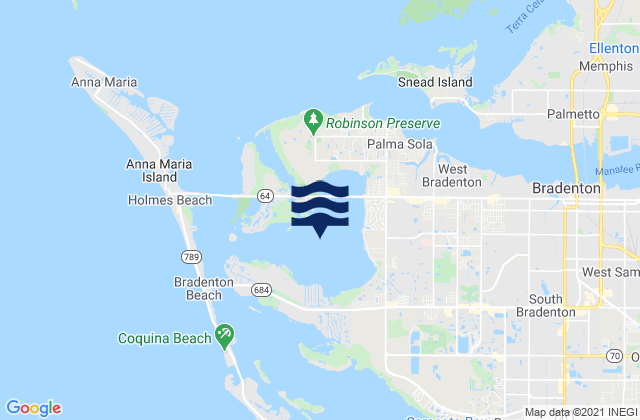 Mapa da tábua de marés em Palma Sola Bay, United States