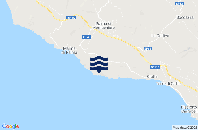 Mapa da tábua de marés em Palma di Montechiaro, Italy