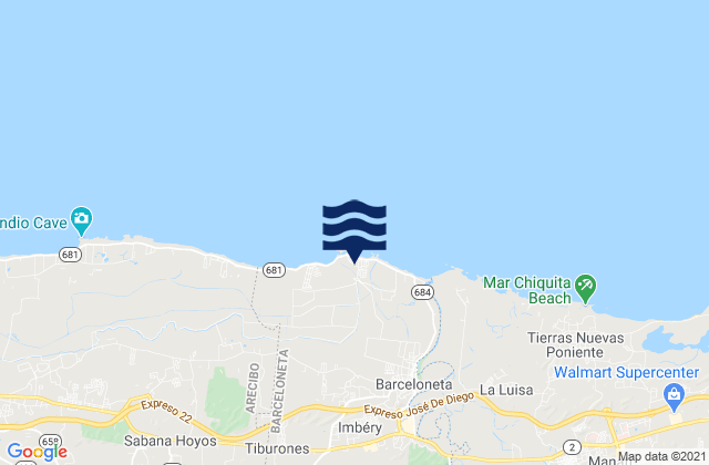 Mapa da tábua de marés em Palmas Altas Barrio, Puerto Rico