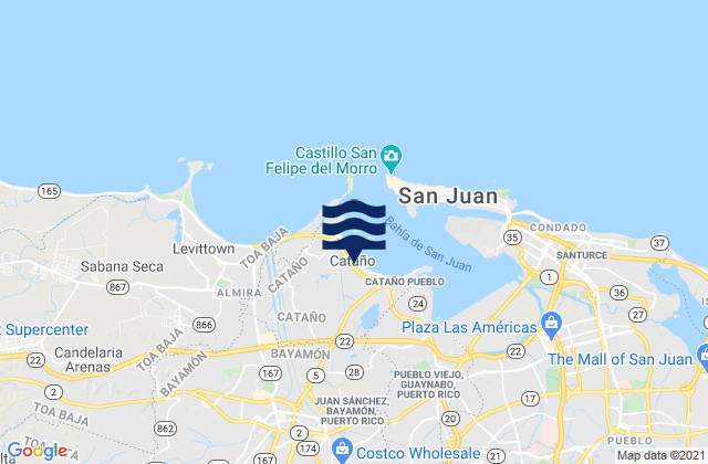 Mapa da tábua de marés em Palmas Barrio, Puerto Rico