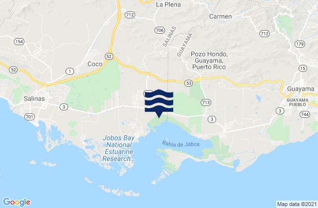 Mapa da tábua de marés em Palmas Barrio, Puerto Rico