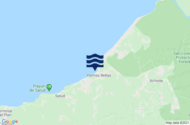 Mapa da tábua de marés em Palmas Bellas, Panama