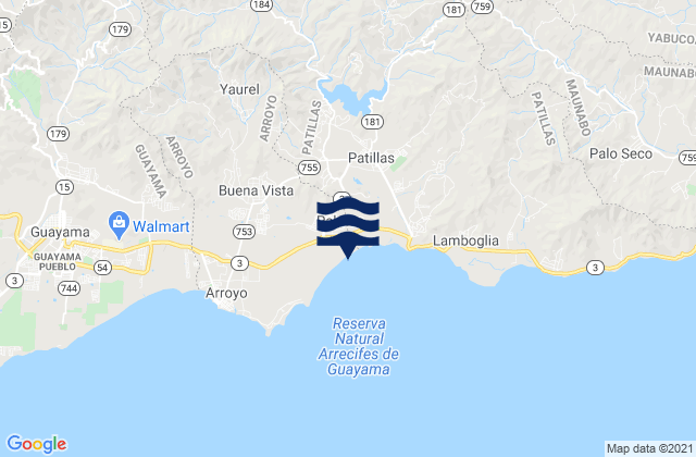 Mapa da tábua de marés em Palmas, Puerto Rico