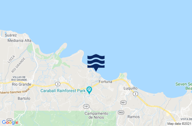 Mapa da tábua de marés em Palmer, Puerto Rico