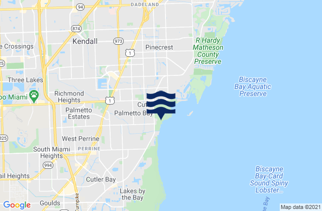 Mapa da tábua de marés em Palmetto Bay, United States